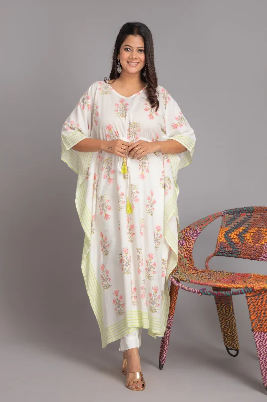 Suti Women Mul Cotton Beautiful Printed Kaftan With Drawstring At Waist