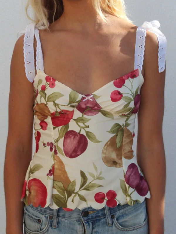 Tie-Shoulder Cami in Floral Print - Summer Top with Lace-Up Back