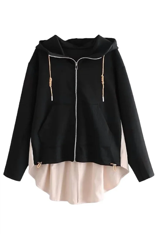 Mckenna Contrast Front Zipper Hoodie Jacket In Black