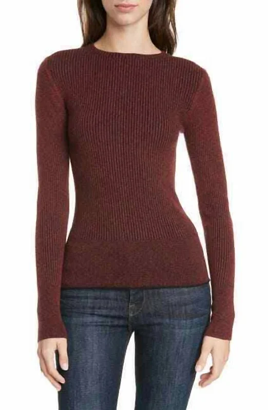 Two Tone Wool Cashmere Ribbed Pullover In Red