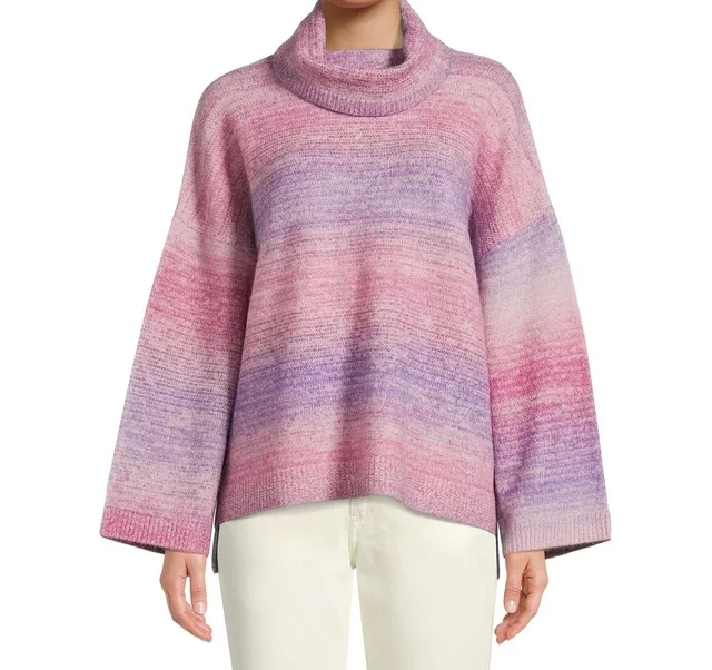 Women's Ombre Cowl Neck Pullover Midweight Sweater