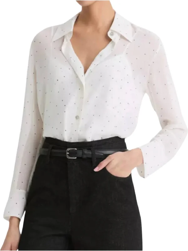 Sheer Dot Blouse With Lace Trim Cami Top In Off White/rey