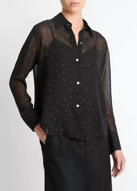 Sheer Dot Blouse With Lace Trim Cami In Black