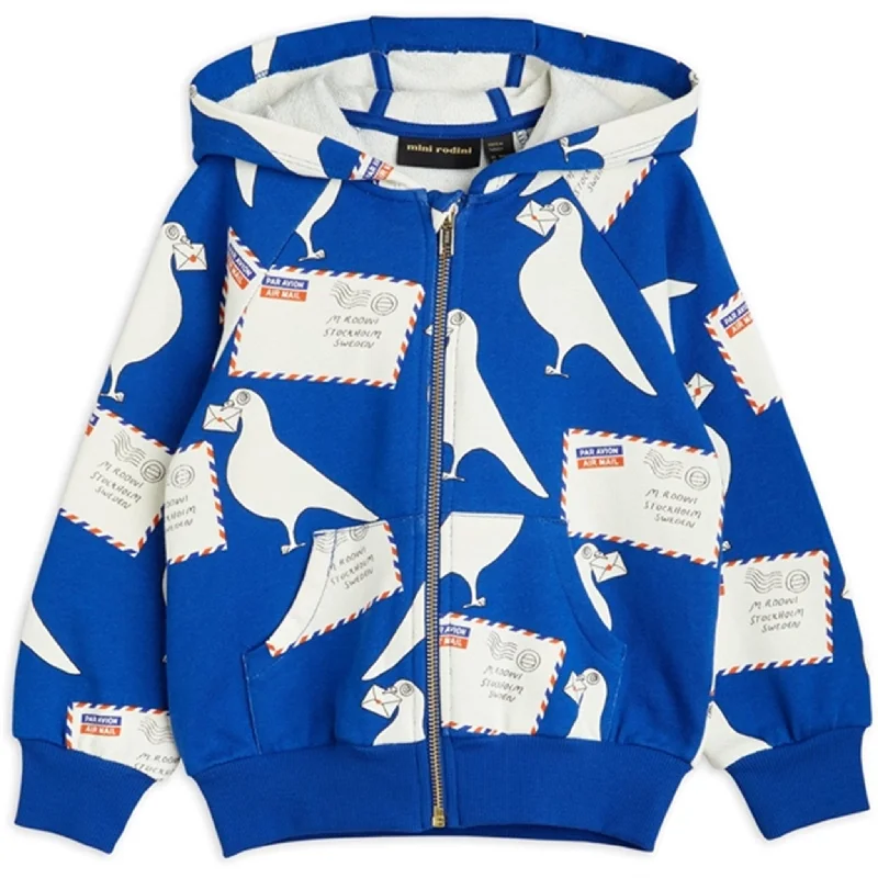 Mini Rodini Pigeons Aop Zip Hoodie Blue