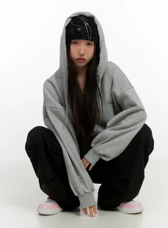 Solid Cotton Half Zip Hoodie CN411