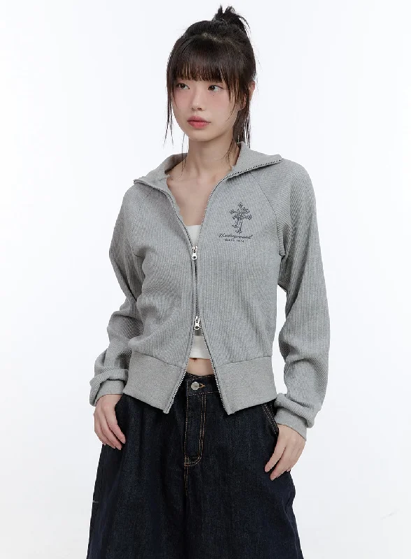 Cotton Two-Way Zip-Up Graphic Sweat Hoodie CG413