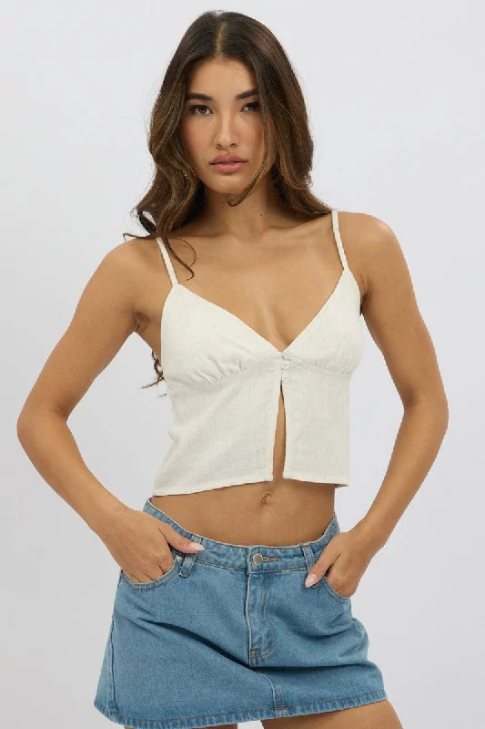 Beige Cami Top Open Front Linen Blend