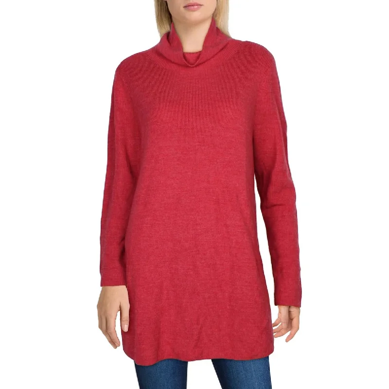 Womens Ribbed Trim Long Pullover Sweater