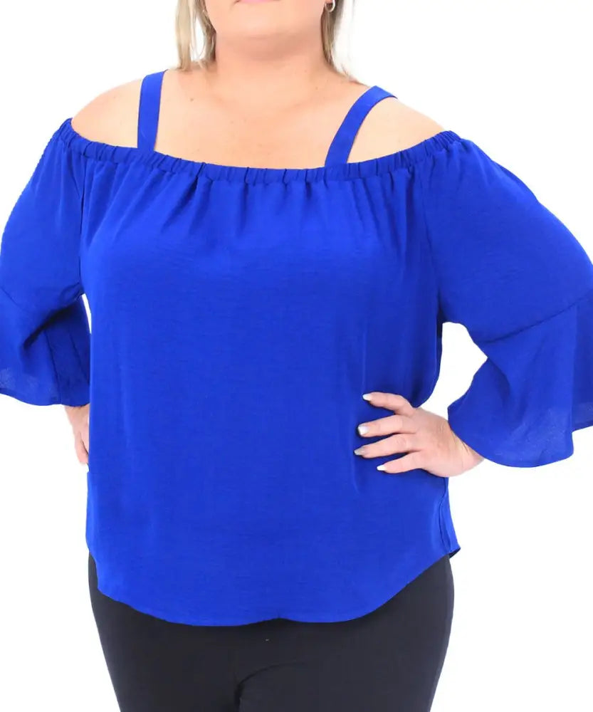 Ladies Plain Linen Cold Shoulder Top