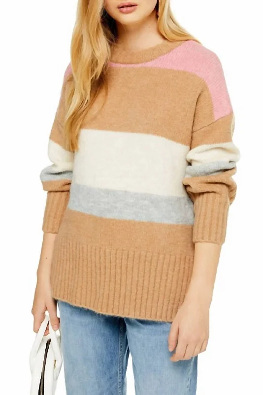 Ultra Soft Knit Crewneck Sweater Striped Pullover In Multicolor