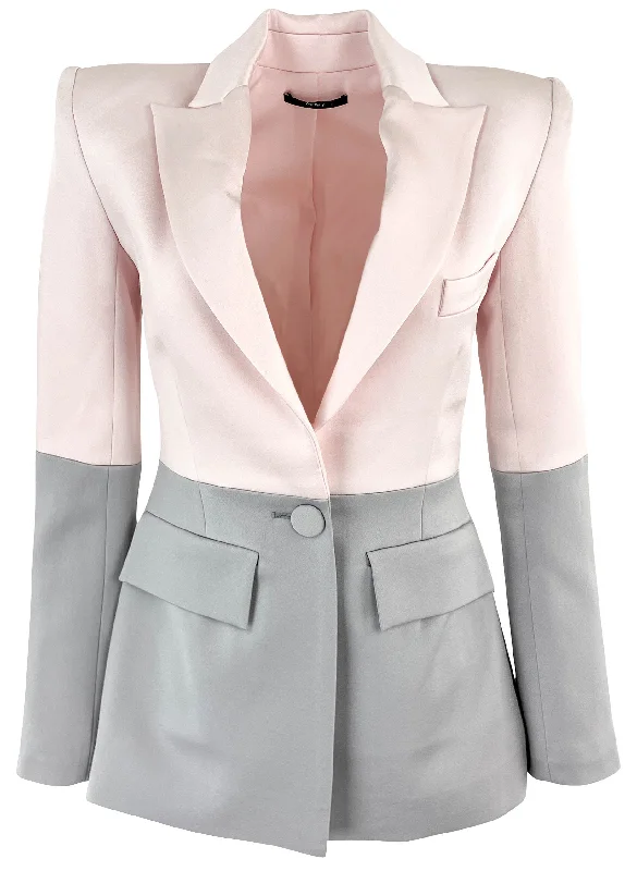 Alex Perry Satin Crepe Two Tone Blazer in Light Pink/Silver