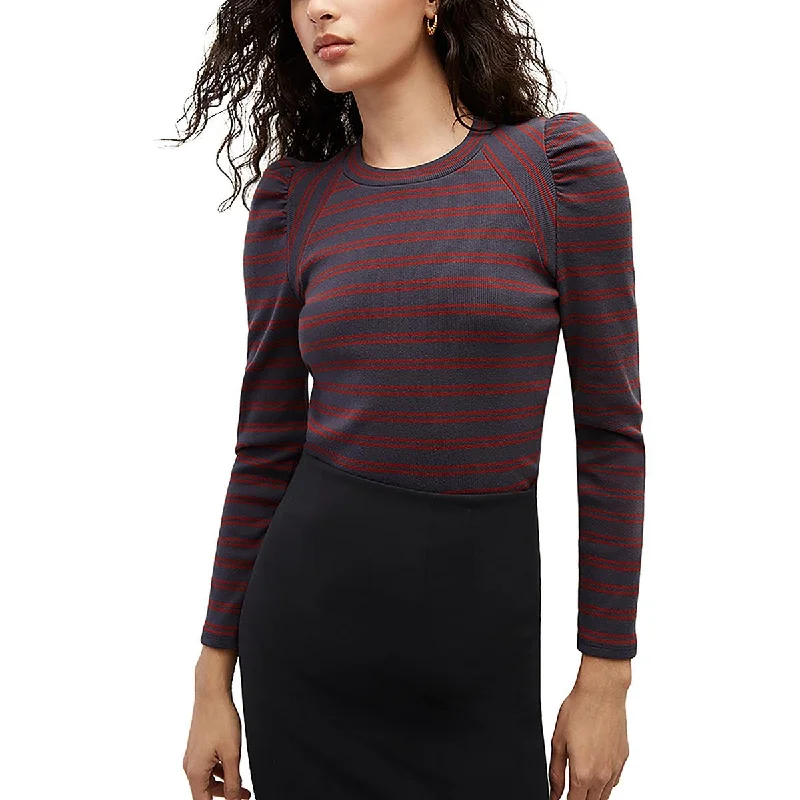 Womens Striped Puff Sleeve Pullover Top