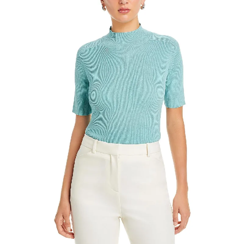 Womens Ribbed Collar Pullover Top