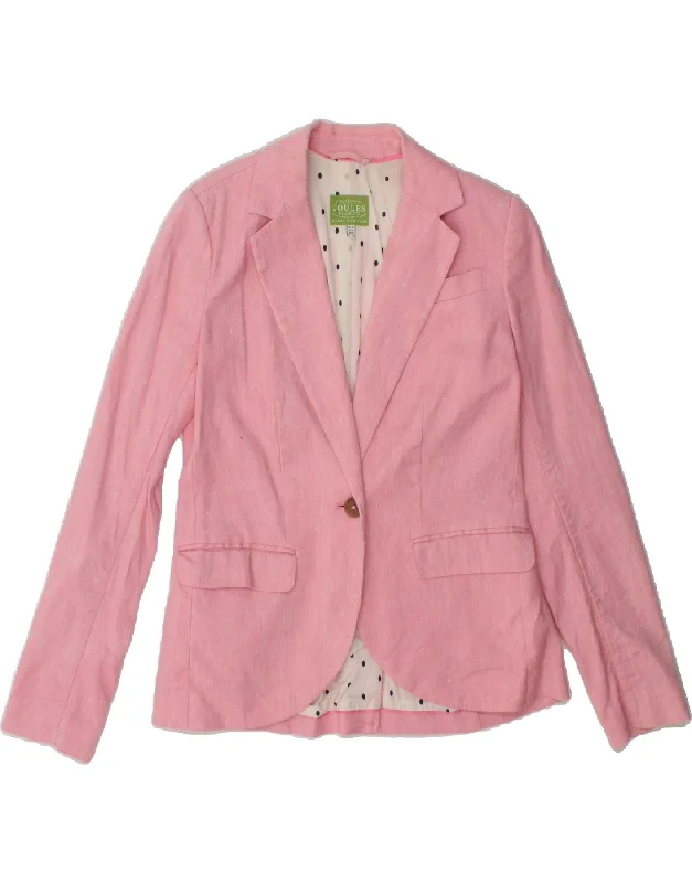 JOULES Womens 1 Button Blazer Jacket UK 10 Small Pink Cotton