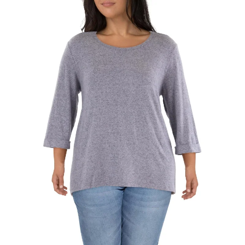 Coin 1804 Womens Plus Crewneck Cuff Sleeve Pullover Sweater