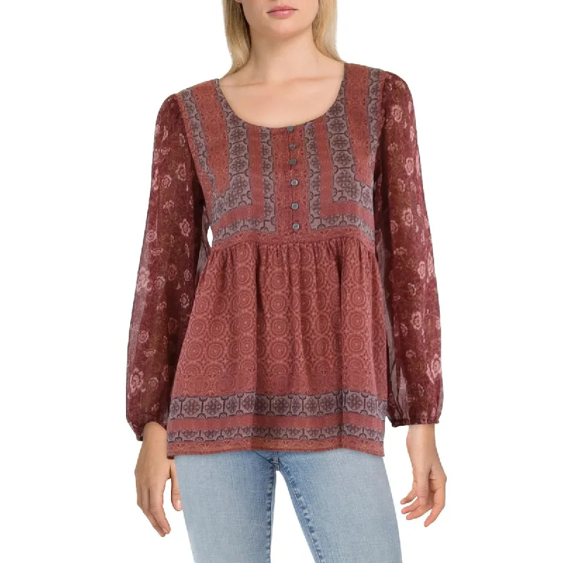 Womens Printed 1/4 Placket Tunic Top