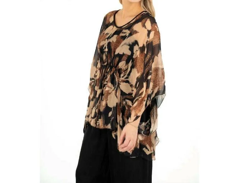 Vanishing Blooms Woven Tunic Top In Black Blooms