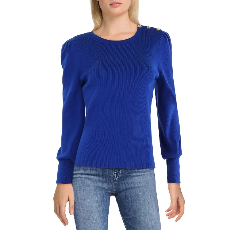 Womens Ribbed Knit Button Shoulder Pullover Sweater