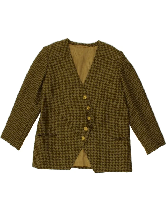 VINTAGE Womens 5 Button Blazer Jacket UK 18 XL Khaki Houndstooth