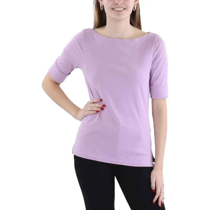 Womens Boatneck Elbow Sleeve Pullover Top