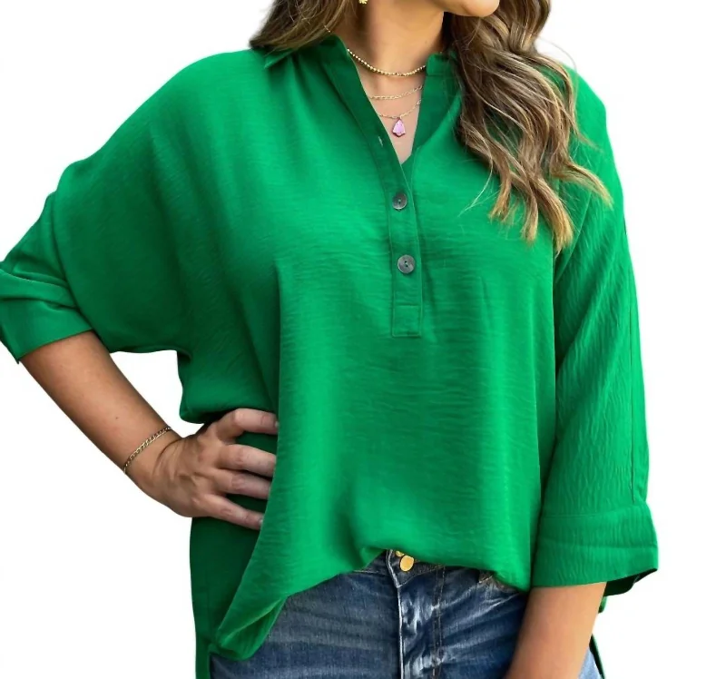 Basic Button Tunic In Green