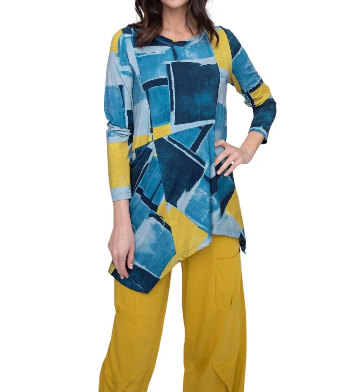 Arthouse Knits Tiles Assymetrical Tunic Top In Ocean