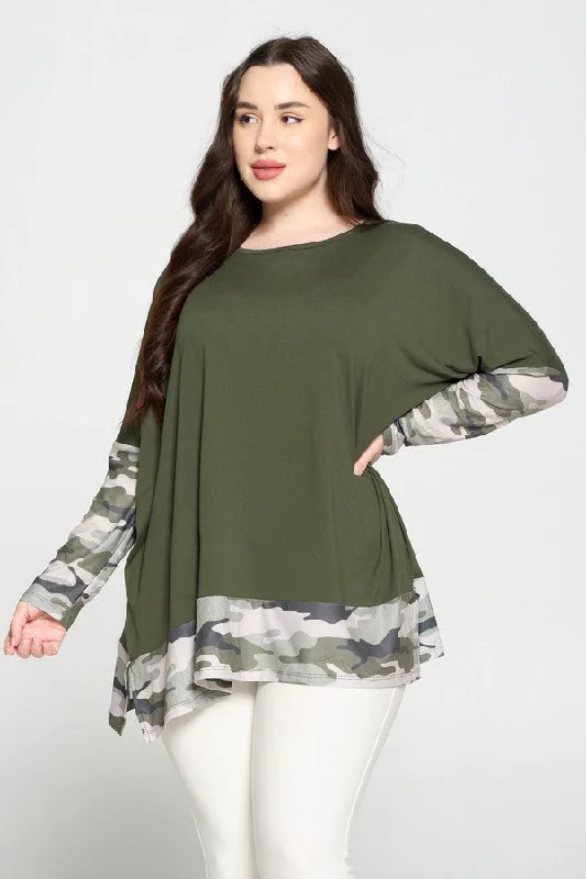 Plus Size Camo Print Oversized Tunic Top