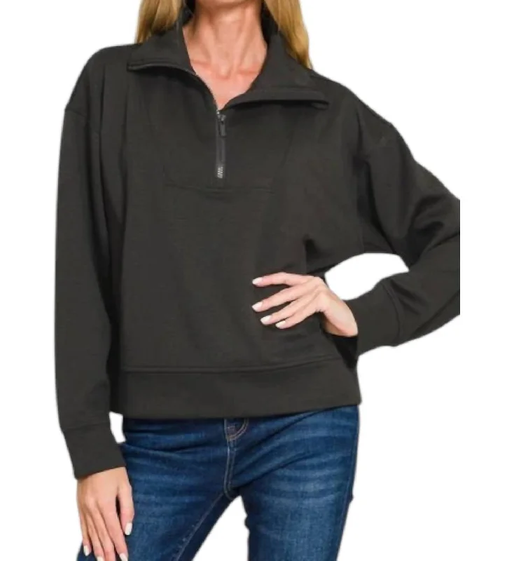 Scuba Half Zip Pullover Sweater In Black