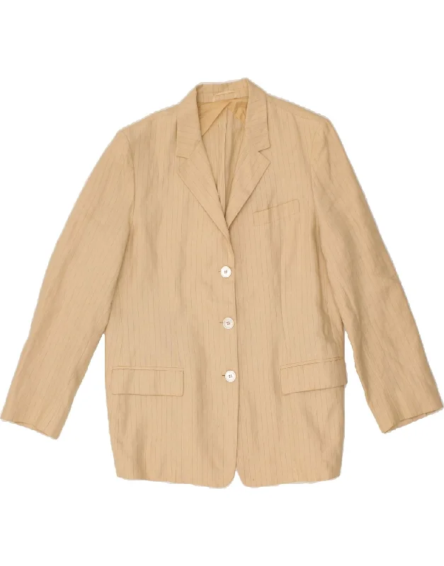 MAX MARA Womens 3 Button Blazer Jacket UK 16 Large Beige Striped Linen