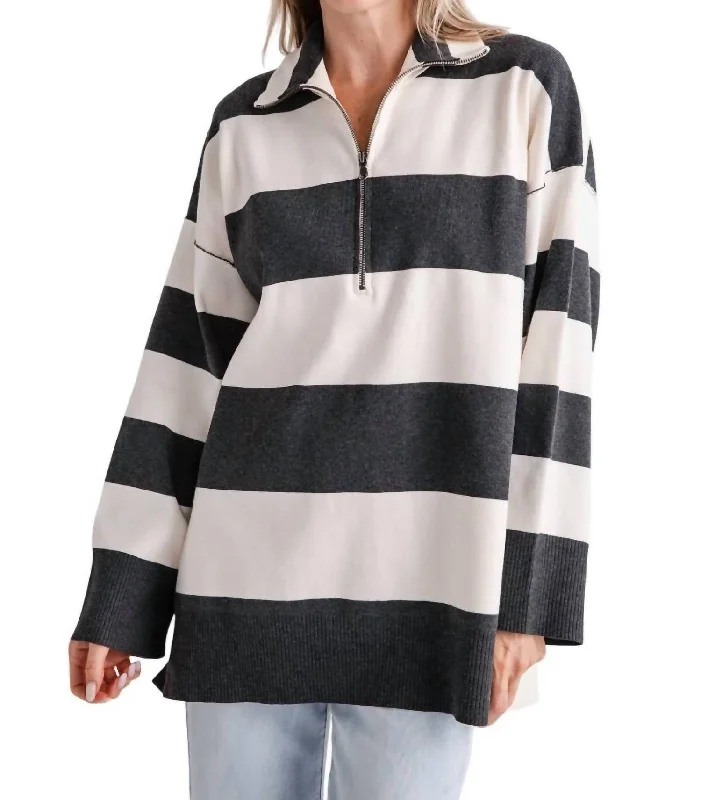 Coastal Stripe Pullover Top In Carbon Champagne