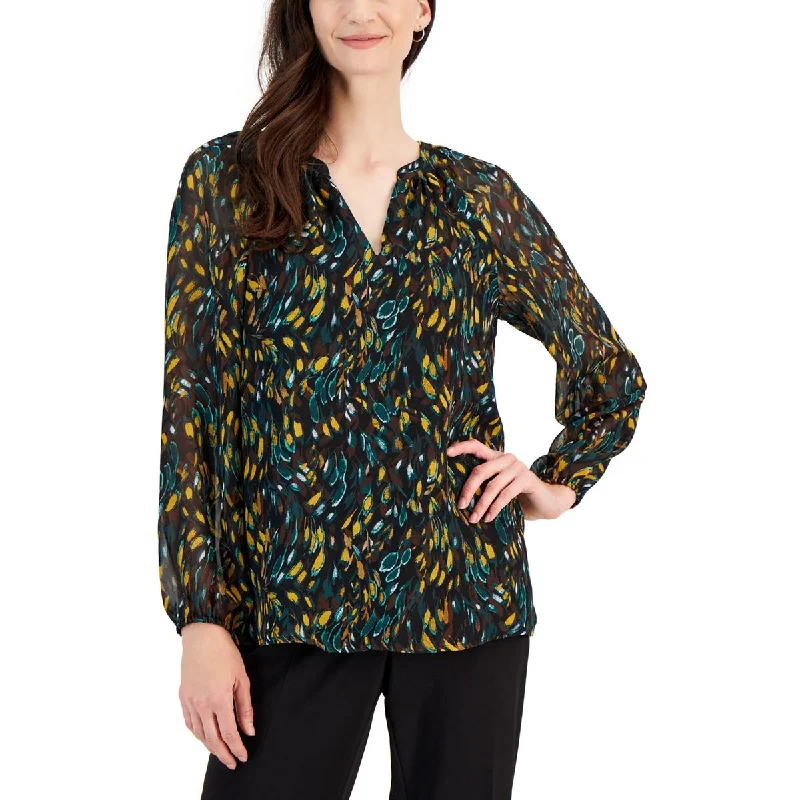 Petites Womens Printed Lined Pullover Top