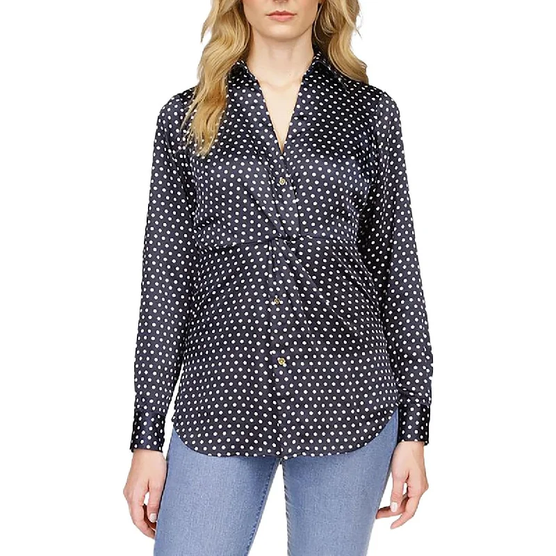 Womens Polka Dot Pleated Pullover Top