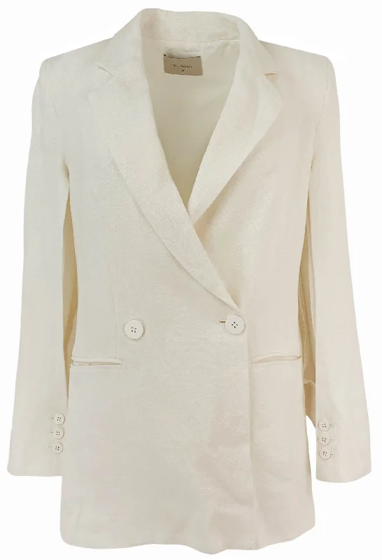 St. Agni Linen Split-Sleeve Blazer in Off White