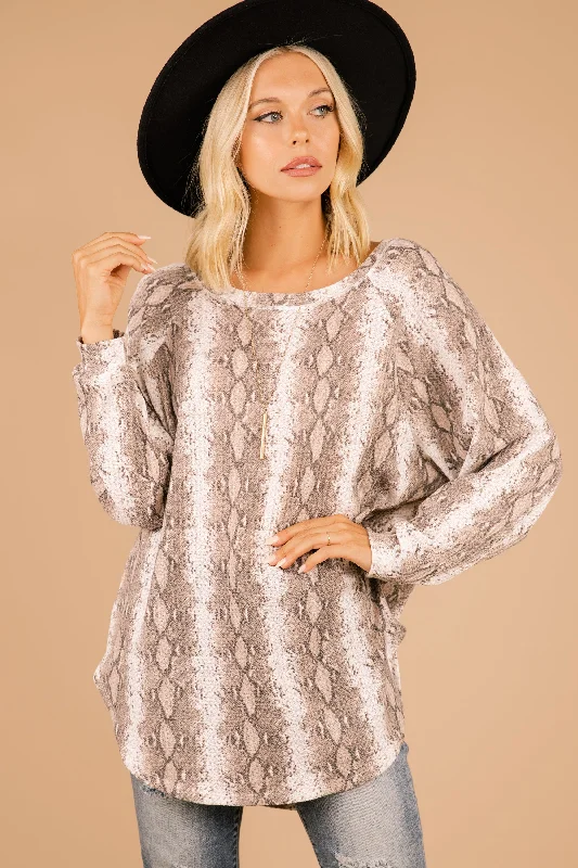 Easy Like Sunday Taupe Brown Snake Print Tunic