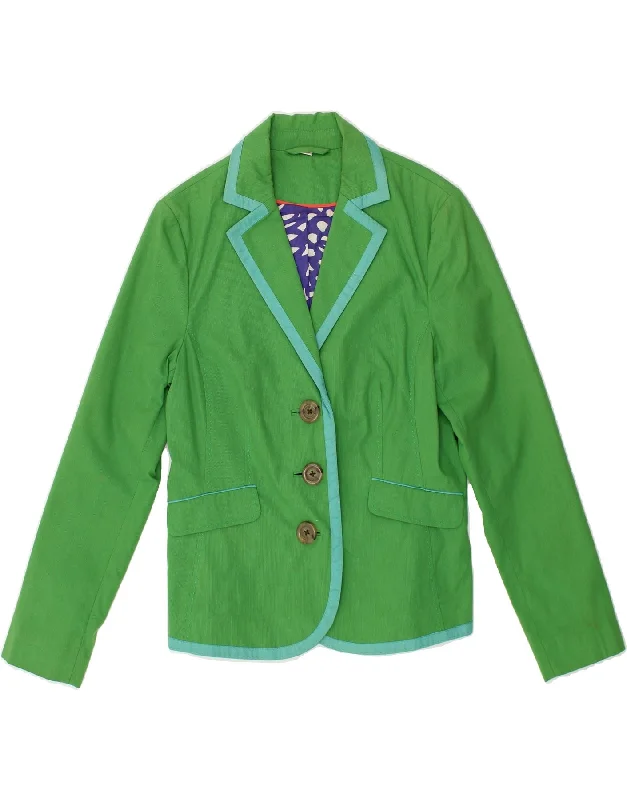 BODEN Womens 3 Button Blazer Jacket UK 12 Medium  Green Cotton