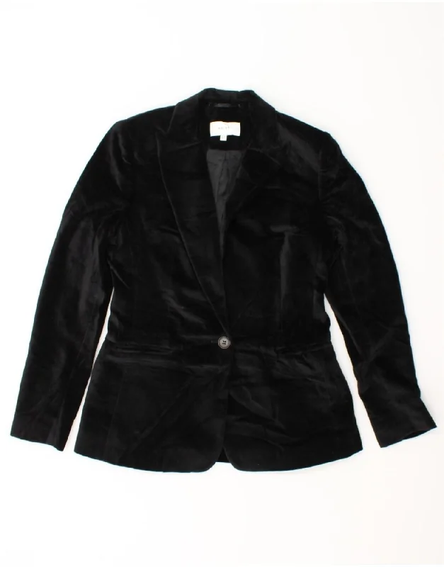 REISS Womens Velvet 1 Button Blazer Jacket UK 10 Small Black Cotton