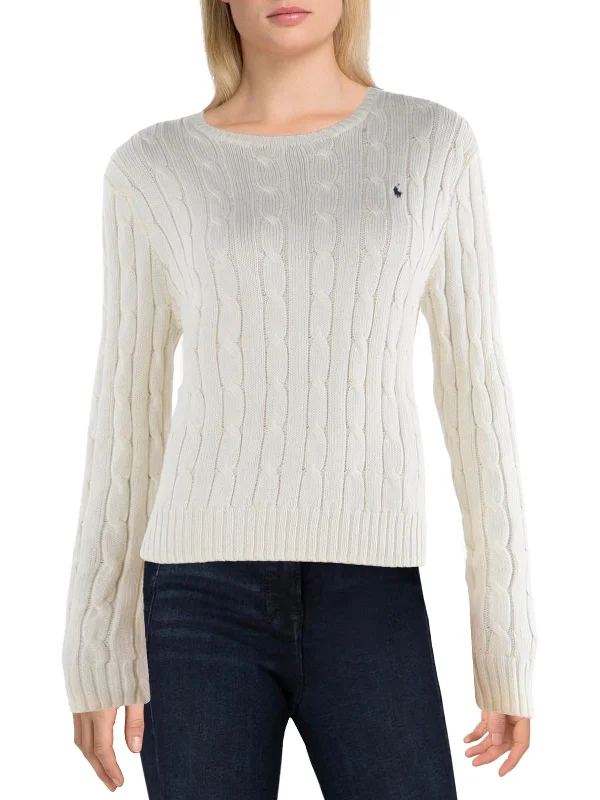 Womens Ribbed Trim  Cable Knit Pullover Sweater