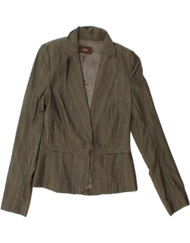 REISS Womens 1 Button Blazer Jacket UK 12 Medium Green Striped Wool