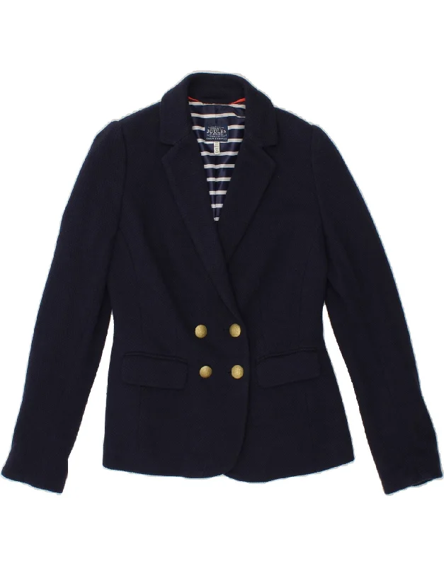 JOULES Womens Double Breasted Blazer Jacket UK 8 Small  Navy Blue Cotton