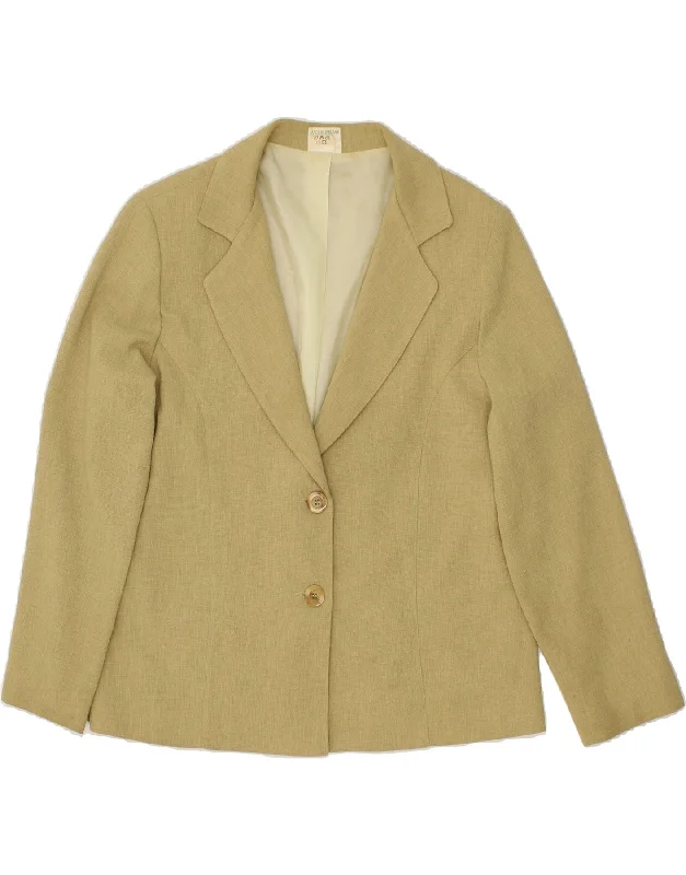 VINTAGE Womens 2 Button Blazer Jacket UK 16 Large Khaki Polyester