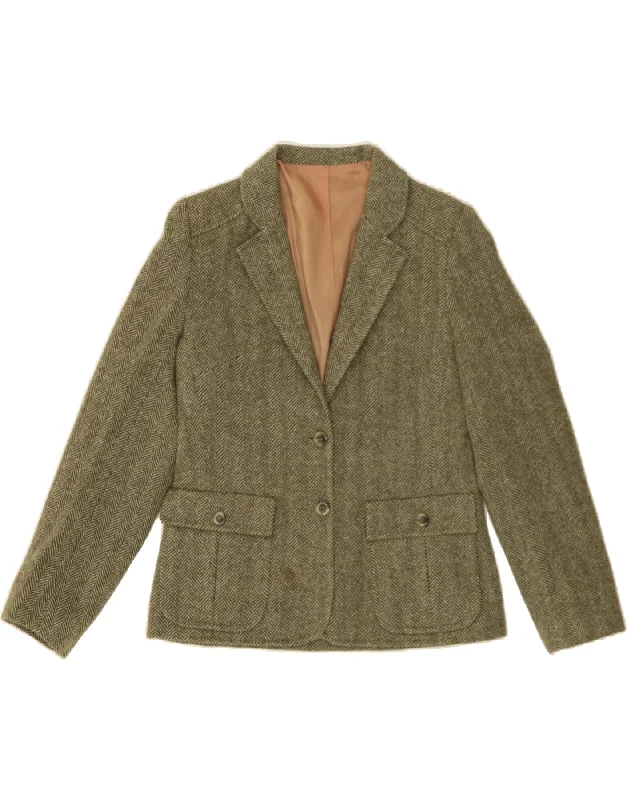 DORENE Womens 2 Button Blazer Jacket UK 12 Medium  Green Herringbone Wool