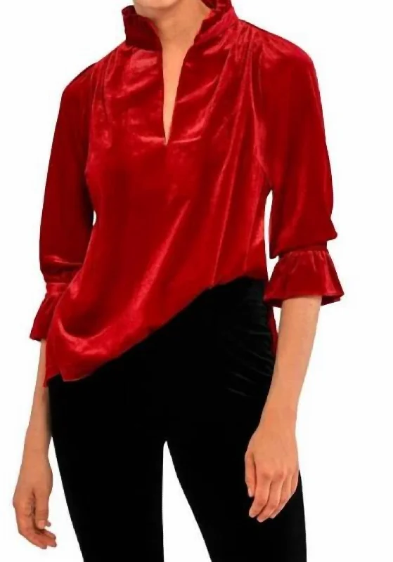 Ruffneck Tunic Silky Velvet In Red