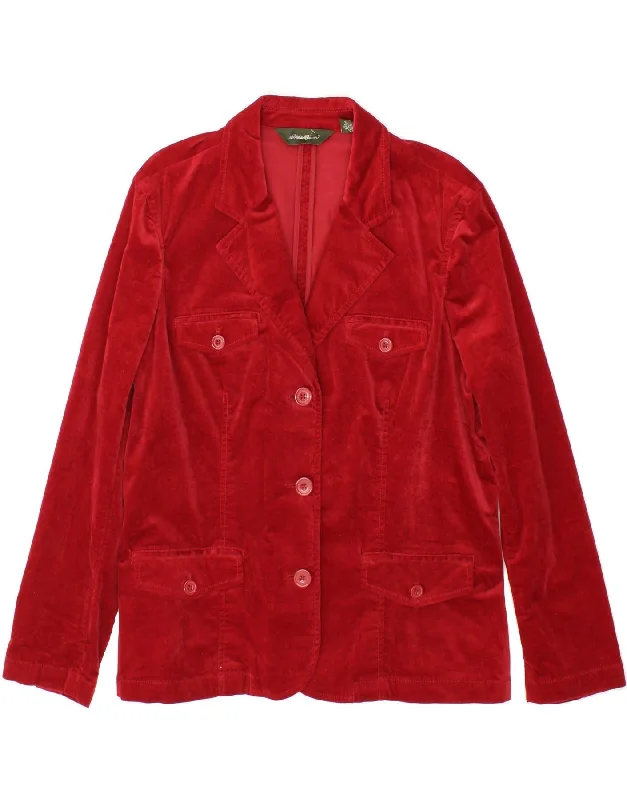 EDDIE BAUER Womens Velvet 3 Button Blazer Jacket UK 18 XL Red Cotton