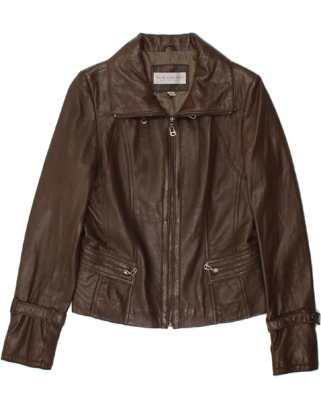 ANDREW MARC Womens New York Leather Jacket UK 12 Medium Brown Leather