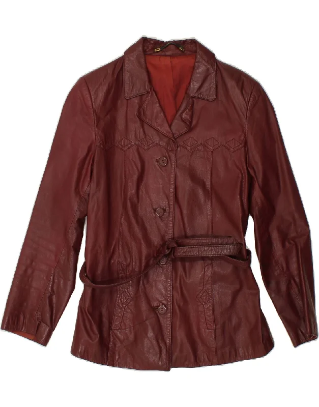 C&A Womens Leather Jacket UK 10 Small Burgundy Leather