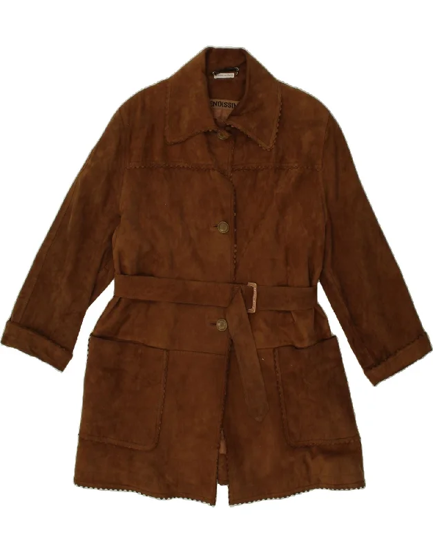 FENDISSIME Womens Suede Coat UK 14 Large Brown