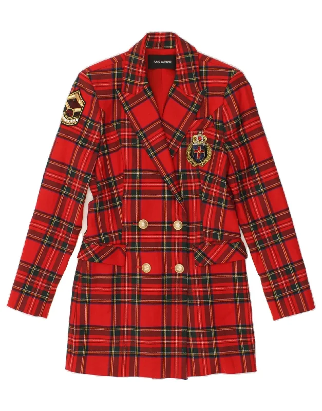 FLAVIO CASTELLANI Womens Graphic Double Breasted Coat IT 42 Medium Red