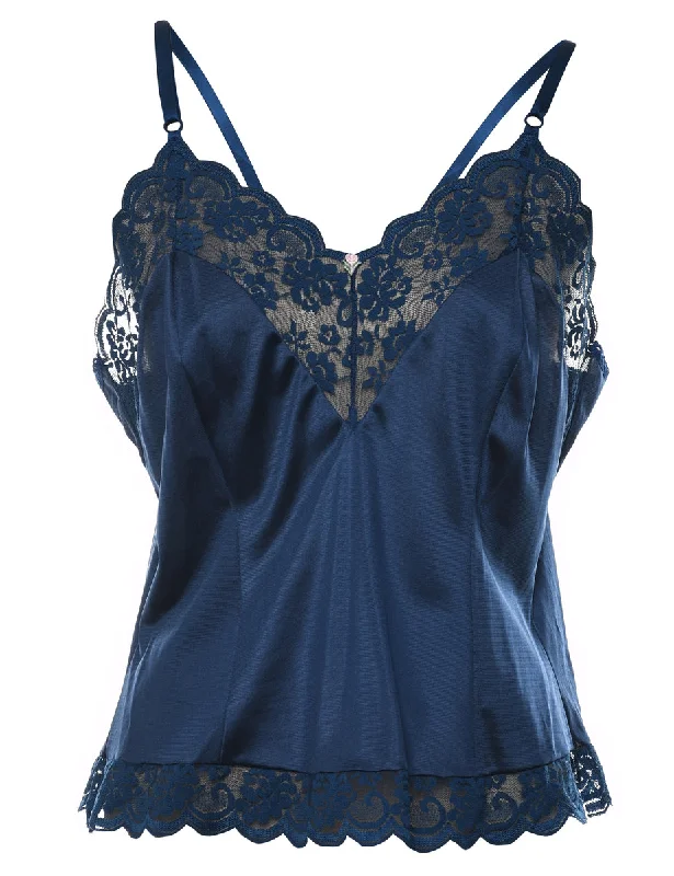 Navy Lace Trim Cami Top - S