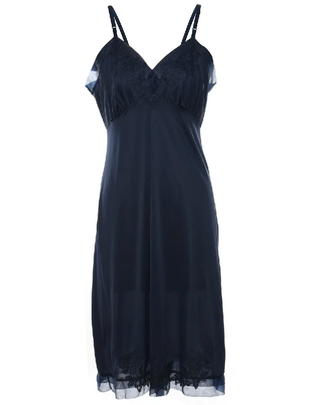 Navy Lace Trim Slip - S