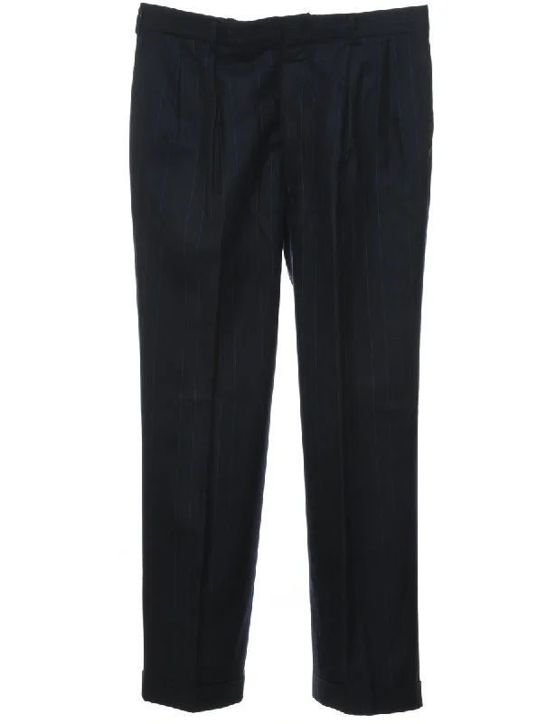 Navy Striped Pattern Trousers - W34 L31